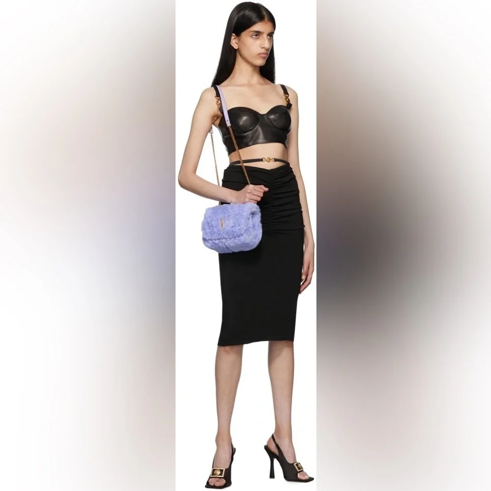 Versace Purple Faux-Fur Virtus Shoulder Bag